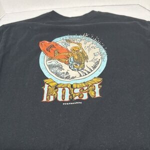 Lost Surfboards T-Shirt Skeleton Surfing Graphic 2-Sided Black Men's M Y2K